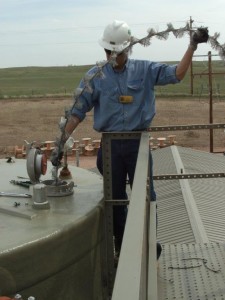 In-Tank Static Drain being installed through the thief hatch